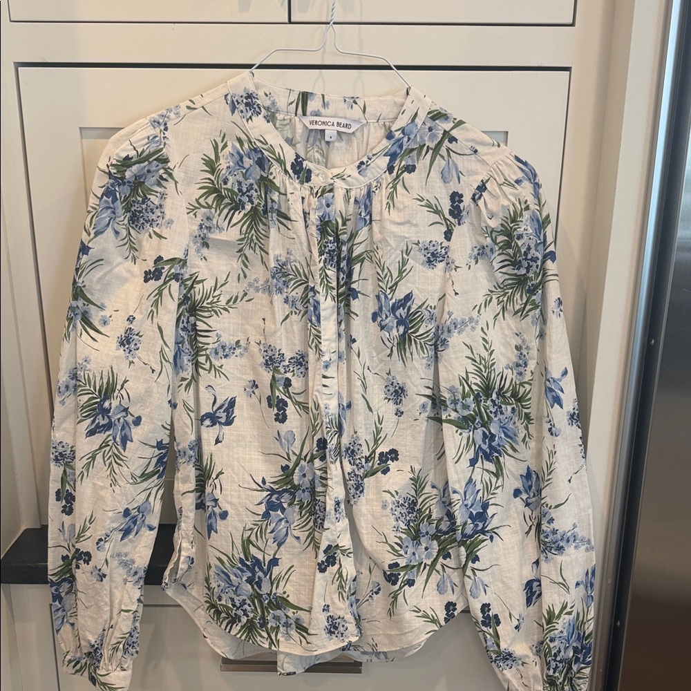 Veronica Beard Blue and Green Floral Ashlynn blouse, size 8, 100% cotton - Picture 2 of 4